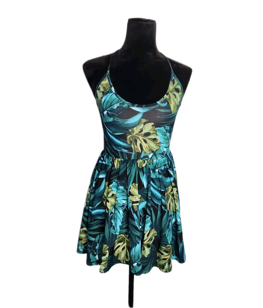 American Apparel Rare Lycra Tropical Hawaiian Skater Halter Mini Dress Size M